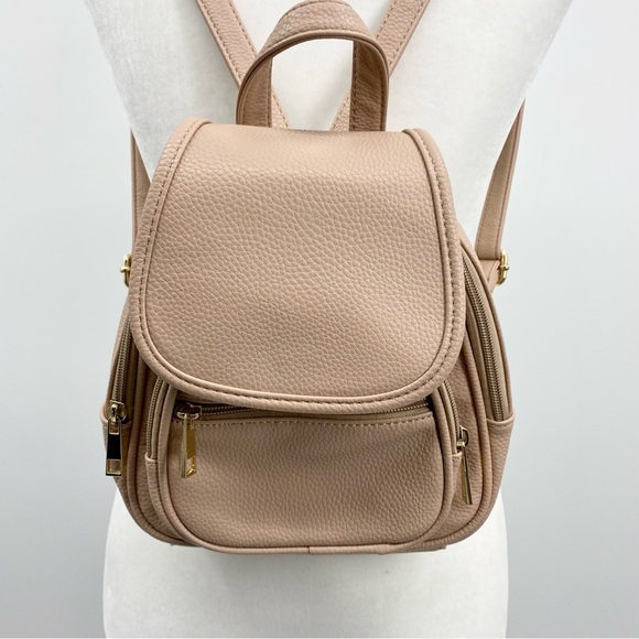 Minimalist Vegan Leather Nude Latte Classic Mini Backpack - Picture 3 of 11